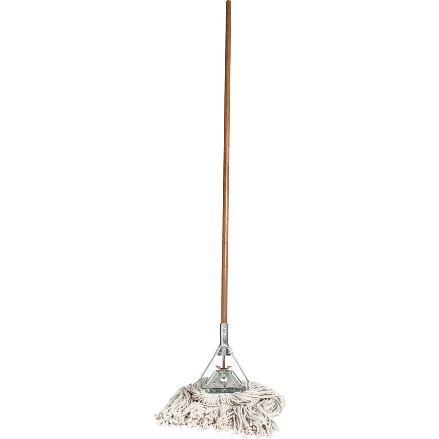 Genuine Joe Wood Handle Complete Wet Mop - 60" x 0.94" Cotton Head Wood Handle - Lightweight, Rust Resistant, Absorbent, 4-ply, Refillable - 1 Each. Picture 7