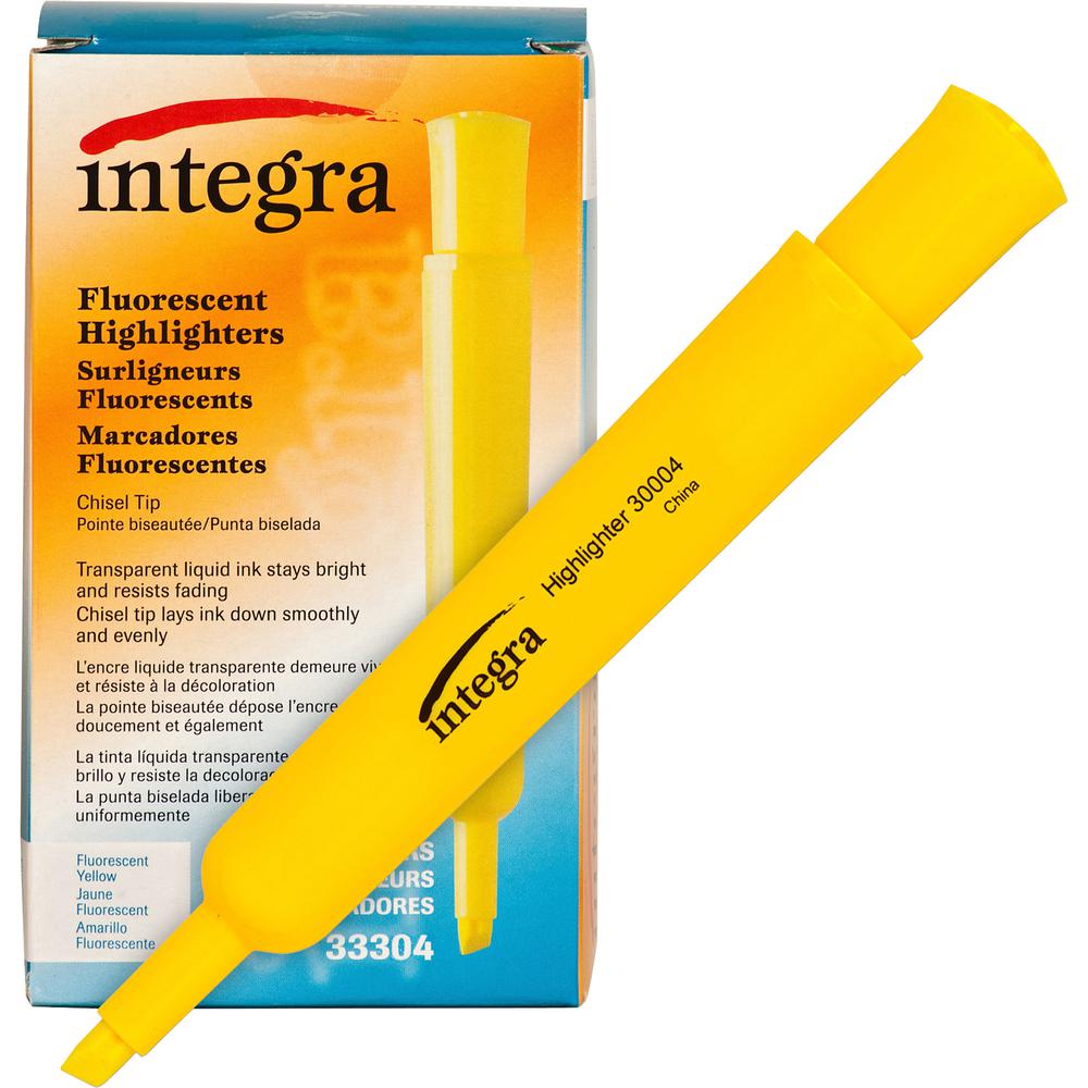 Integra Chisel Desk Liquid Highlighters - Chisel Marker Point Style - Yellow Water Based Ink - Yellow Barrel - 1 Dozen. Picture 3