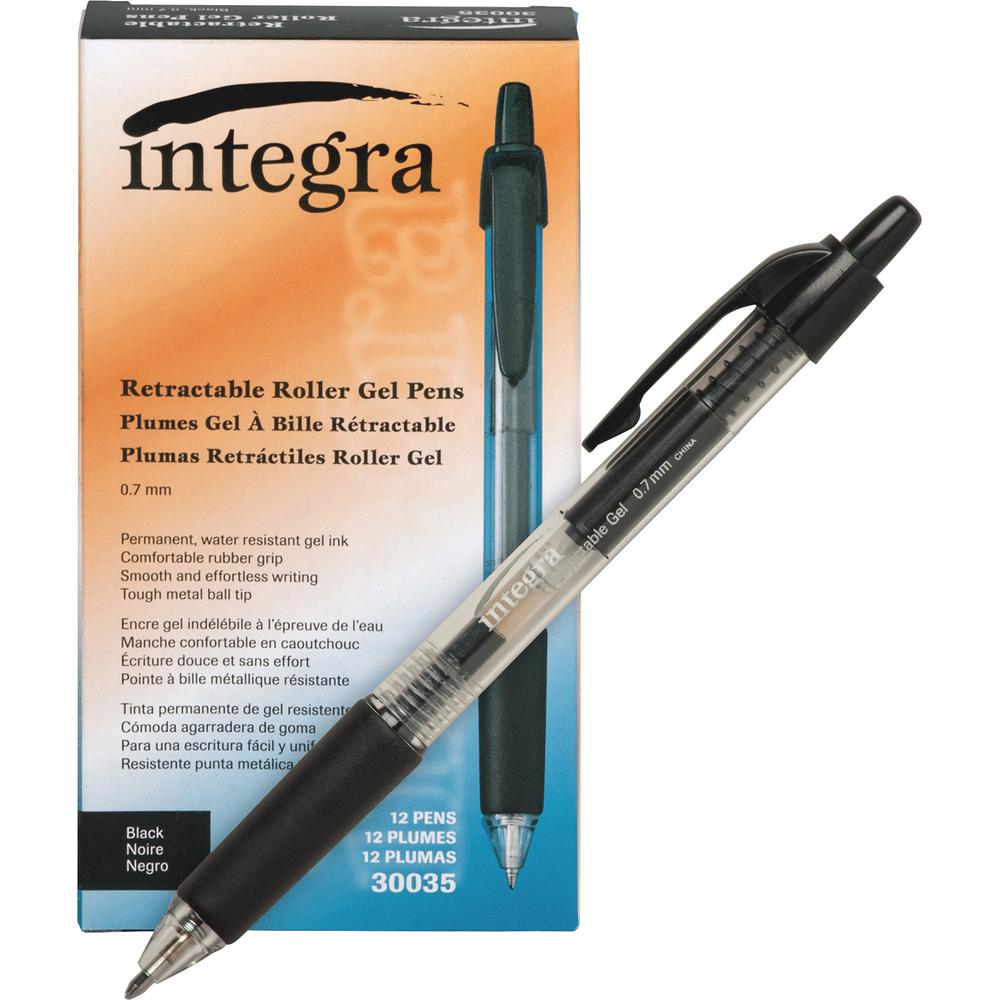 Integra Retractable 0.7mm Gel Pens - Medium Pen Point - 0.7 mm Pen Point Size - Retractable - Black Gel-based Ink - Clear Barrel - Metal Tip - 1 Dozen. Picture 4