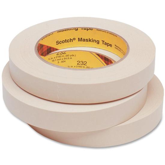 Scotch 232 High-performance Masking Tape - 60 yd Length x 0.75" Width - 6.3 mil Thickness - 3" Core - Rubber Backing - Solvent Resistant - For Masking - 1 / Roll - Cream. Picture 2