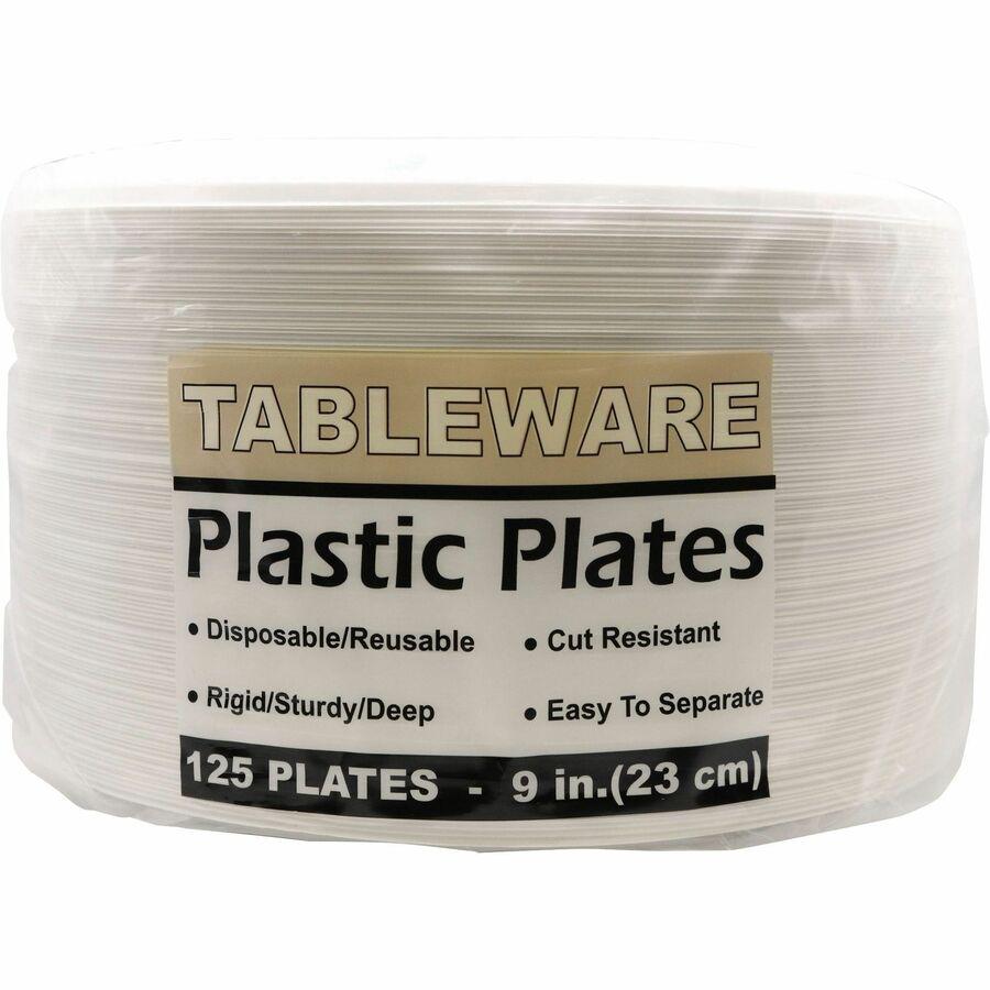 Tablemate 9" Plastic Plates - 9" Diameter - White - 125 / Pack. Picture 8