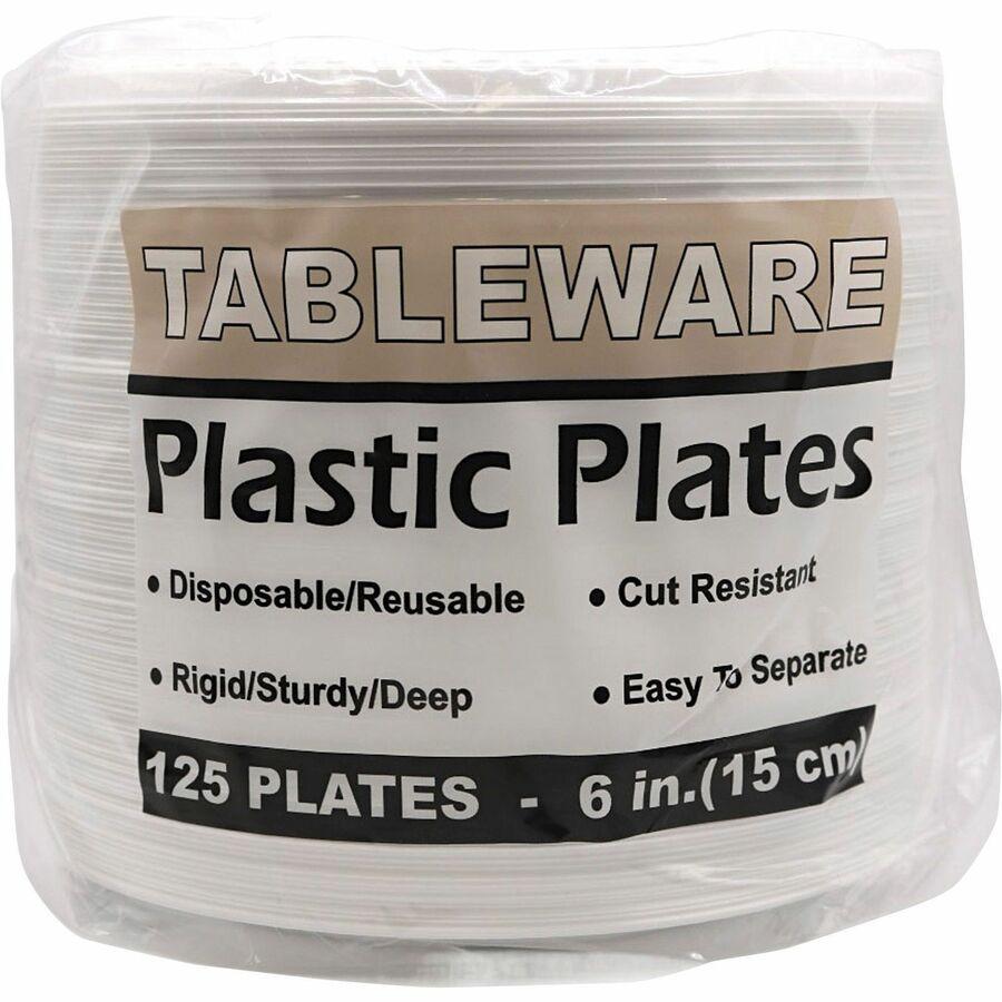 Tablemate 6" Plastic Plates - 6" Diameter - White - Plastic Body - 125 / Pack. Picture 8