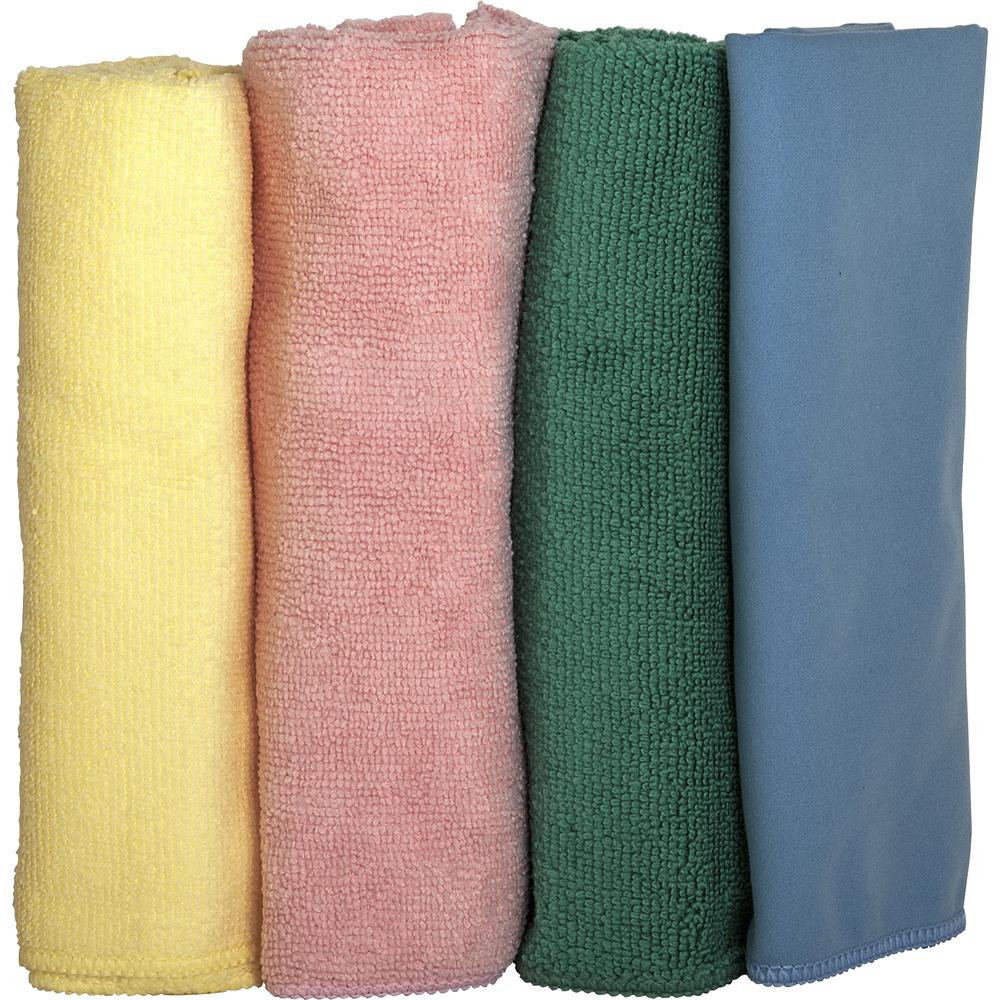 Genuine Joe Color-coded Microfiber Cleaning Cloths - 16" x 16" - Assorted - MicroFiber - 4 / Pack. Picture 4