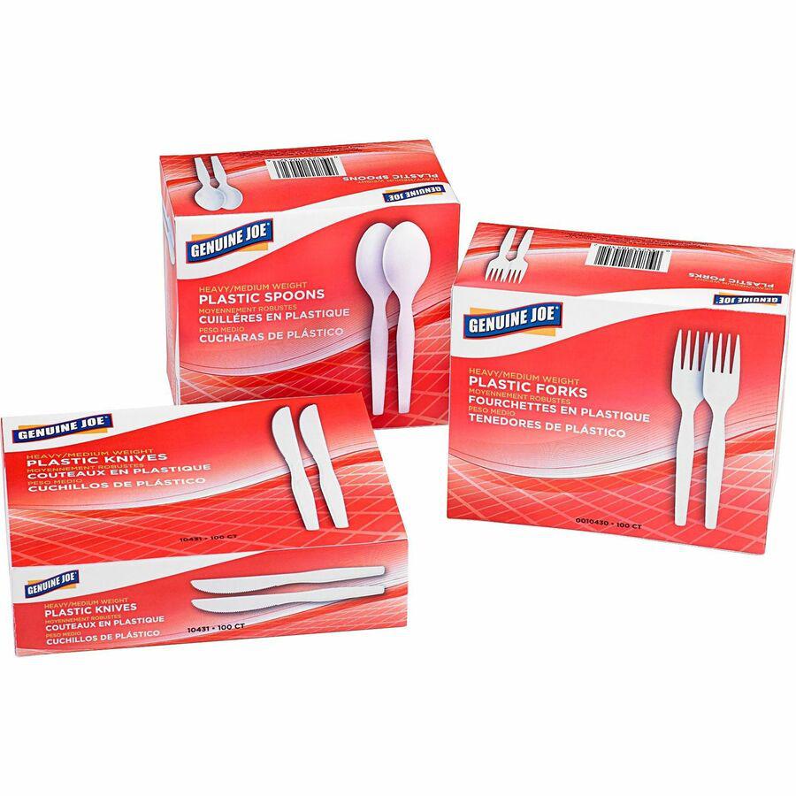 Genuine Joe Heavyweight Disposable Knives - 100/Box - Polystyrene - White. Picture 5