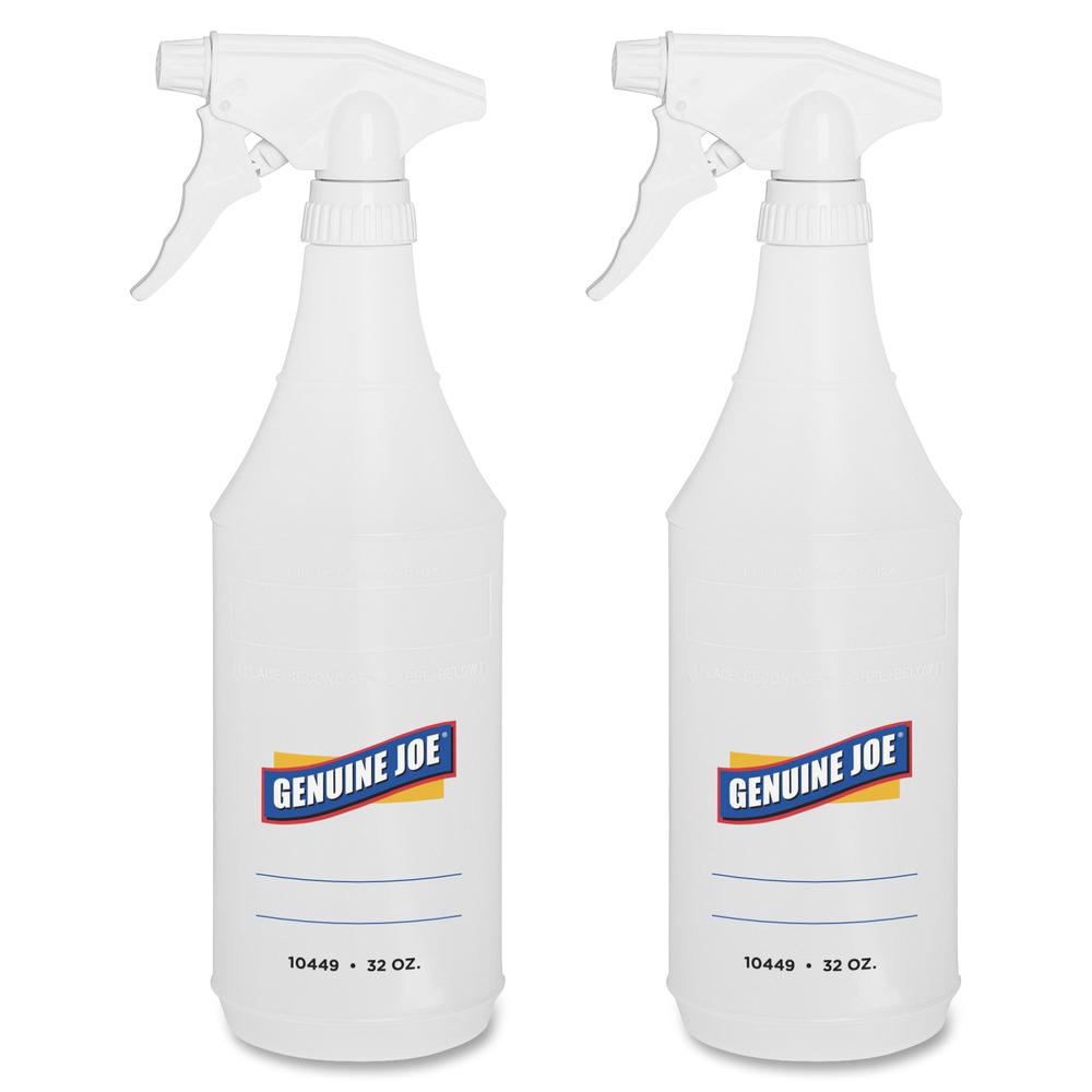 Genuine Joe 32-oz. Trigger Spray Bottle - Suitable For Cleaning - Adjustable, Flexible, Graduated - 2 / Pair - Clear. Picture 2
