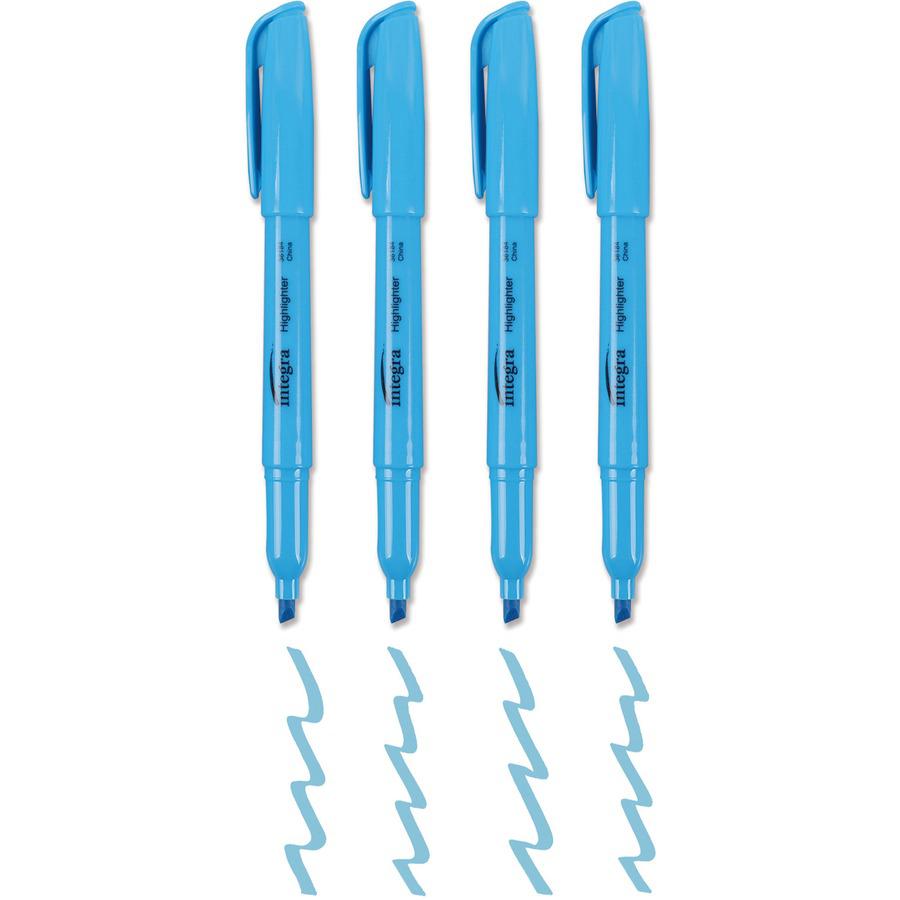 Integra Pen Style Fluorescent Highlighters - Chisel Marker Point Style - Fluorescent Blue - 1 Dozen. Picture 5