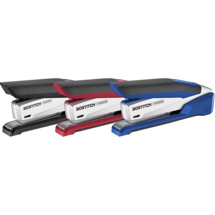 Bostitch InPower 28 Spring-Powered Premium Desktop Stapler - 28 Sheets Capacity - 210 Staple Capacity - Full Strip - 1/4" Staple Size - Silver, Red. Picture 9