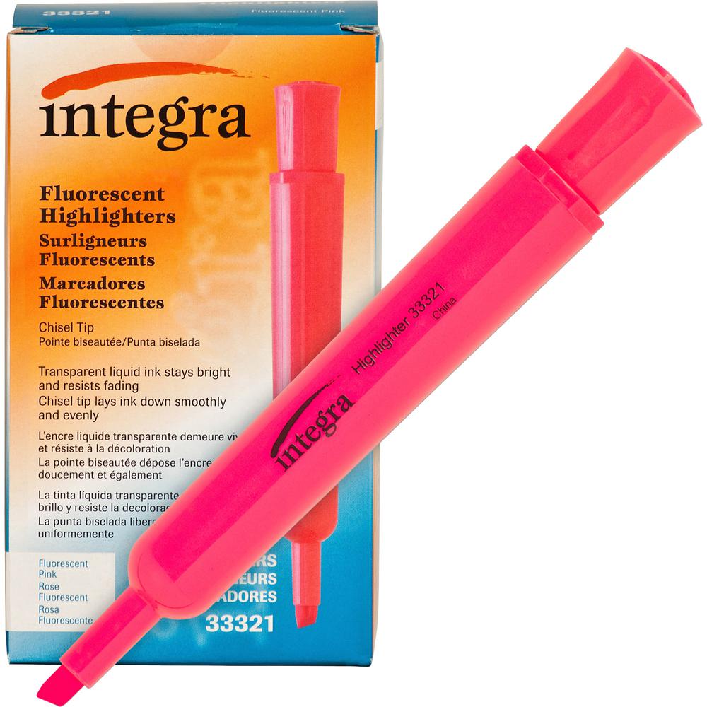 Integra Chisel Desk Liquid Highlighters - Chisel Marker Point Style - Fluorescent Pink - 1 Dozen. Picture 6