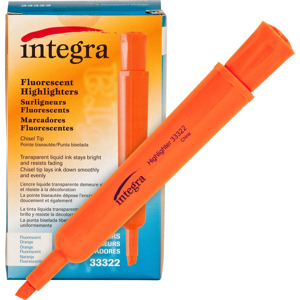 Integra Chisel Desk Liquid Highlighters - Chisel Marker Point Style - Fluorescent Orange - 1 Dozen. Picture 4