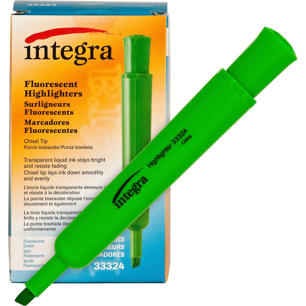 Integra Chisel Desk Liquid Highlighters - Chisel Marker Point Style - Green - 1 Dozen. Picture 6