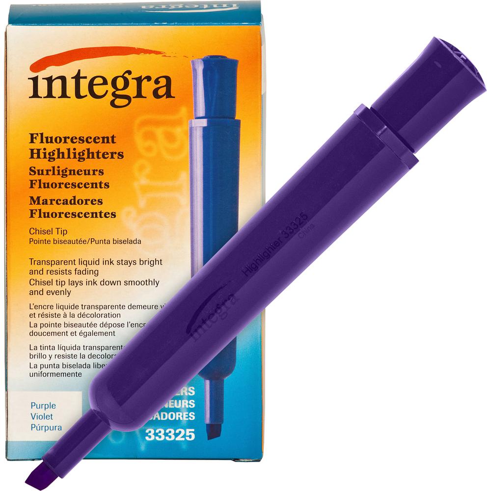 Integra Chisel Desk Liquid Highlighters - Chisel Marker Point Style - Purple - 1 Dozen. Picture 3