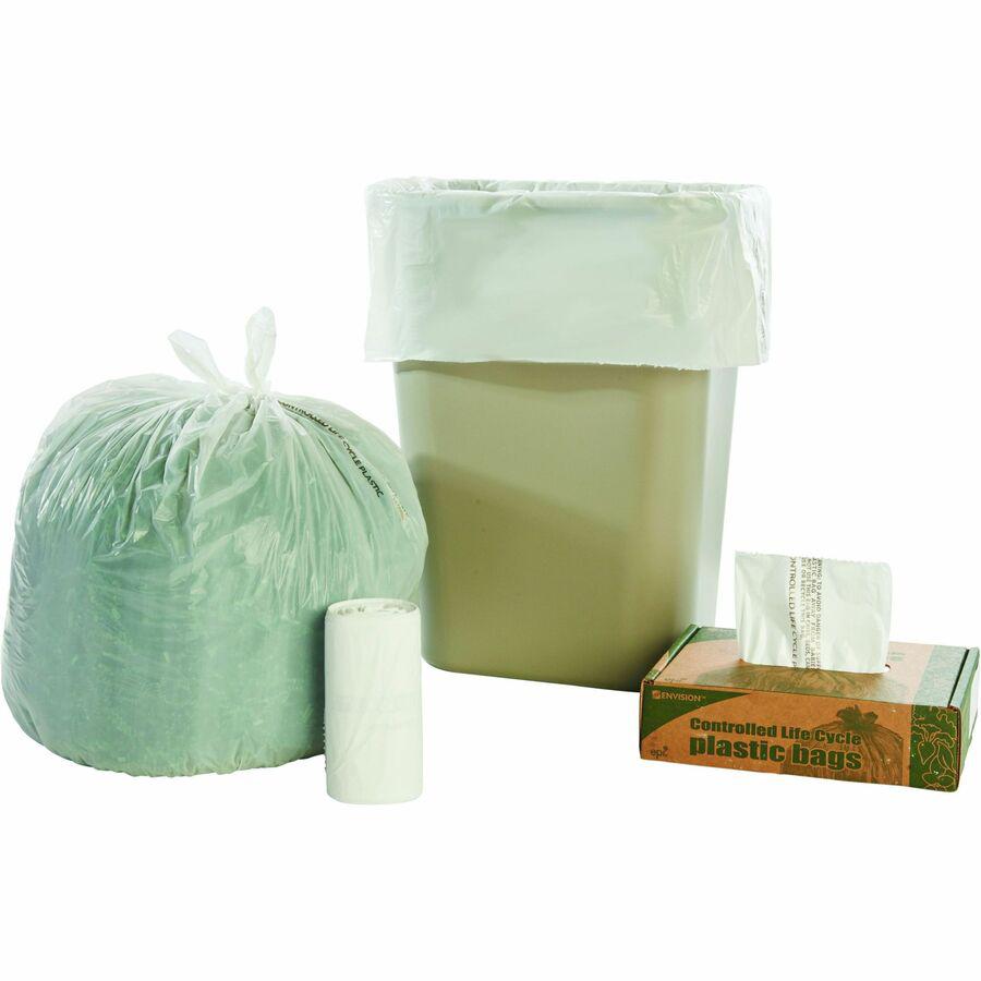 Stout Controlled Life-Cycle Plastic Trash Bags - 13 gal Capacity - 24" Width x 30" Length - 0.70 mil (18 Micron) Thickness - White - 120/Carton - Office Waste. Picture 11