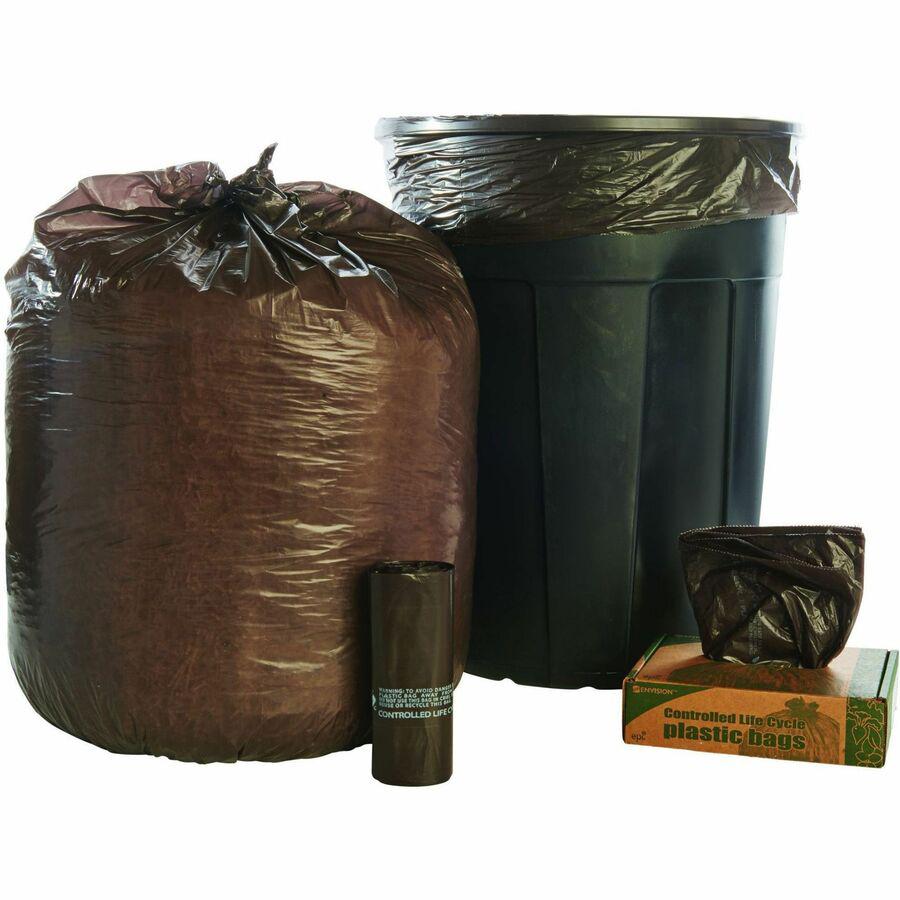Stout Controlled Life-Cycle Plastic Trash Bags - 30 gal Capacity - 30" Width x 36" Length - 0.80 mil (20 Micron) Thickness - Brown - 60/Carton - Office Waste. Picture 9