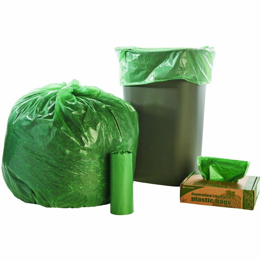 Stout Controlled Life-Cycle Plastic Trash Bags - 33 gal Capacity - 33" Width x 40" Length - 1.10 mil (28 Micron) Thickness - Green - 40/Carton - Office Waste. Picture 9