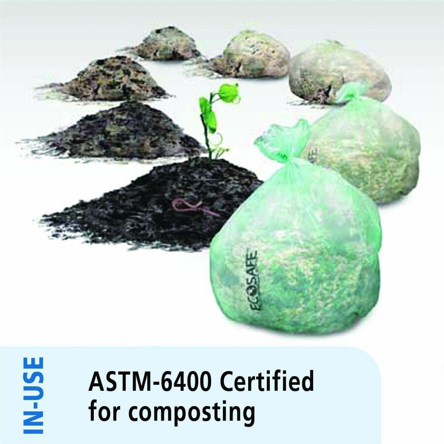 Stout EcoSafe Trash Bags - 32 gal - 33" Width x 48" Length x 0.85 mil (22 Micron) Thickness - Green - Plastic - 50/Carton. Picture 4