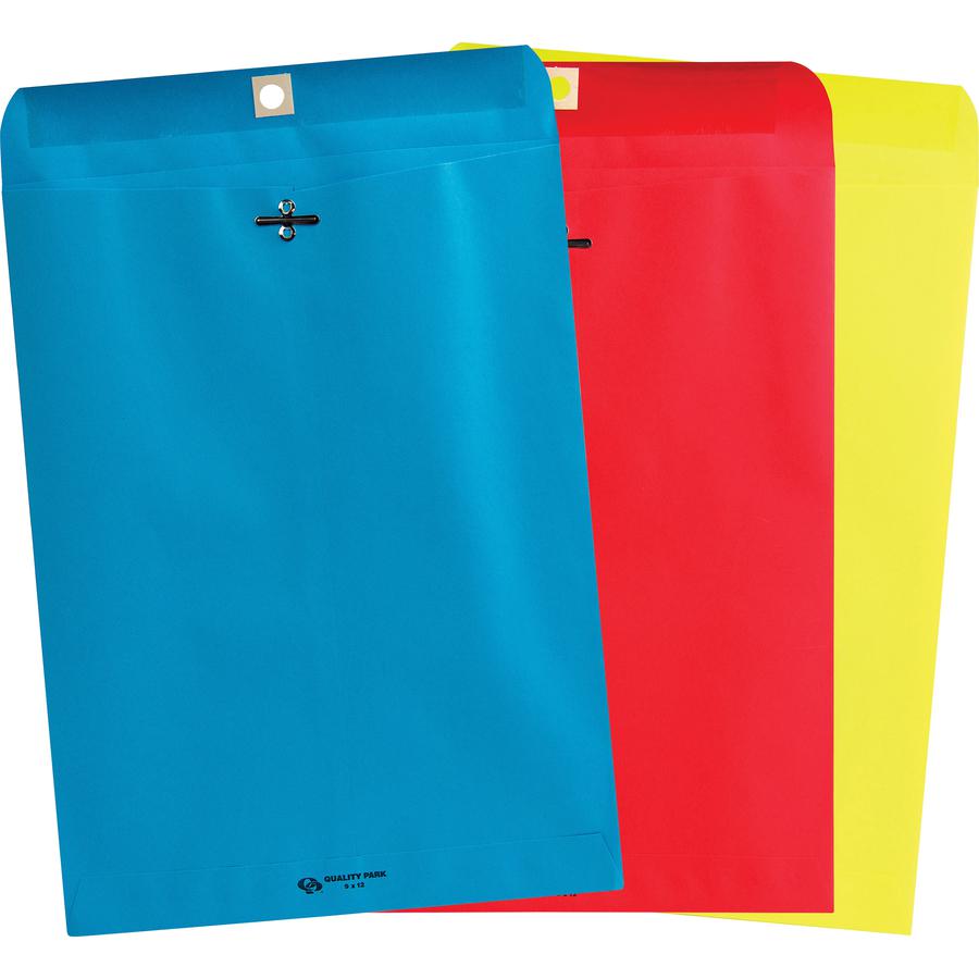 Quality Park Brightly Colored 9x12 Clasp Envelopes - Clasp - #90 - 9" Width x 12" Length - 28 lb - Clasp - Paper - 10 / Pack - Red. Picture 7