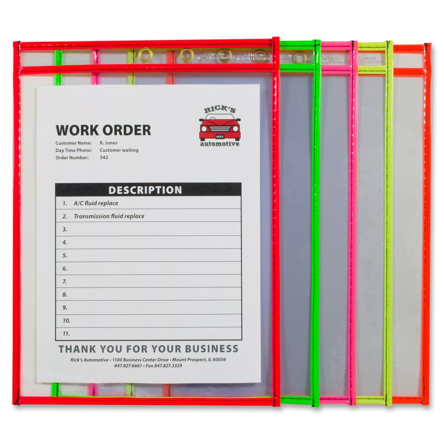 C-Line Neon Shop Ticket Holders, Stitched - Assorted, 5 Colors, Both Sides Clear, 9 x 12, 10/PK, 43920. Picture 3