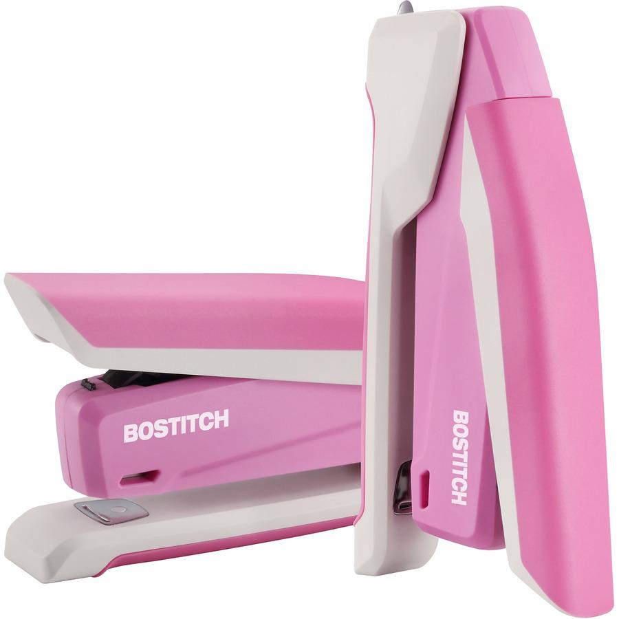 Bostitch InCourage Spring-Powered Antimicrobial Desktop Stapler - 20 of 20lb Paper Sheets Capacity - 210 Staple Capacity - Full Strip - Pink, White. Picture 9