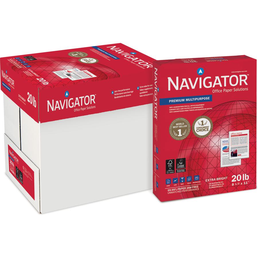 Navigator Premium Multipurpose Trusted Performance Paper - Extra Opacity - White - 97 Brightness - Letter - 8 1/2" x 11" - 20 lb Basis Weight - 5000 / Carton - White. Picture 3