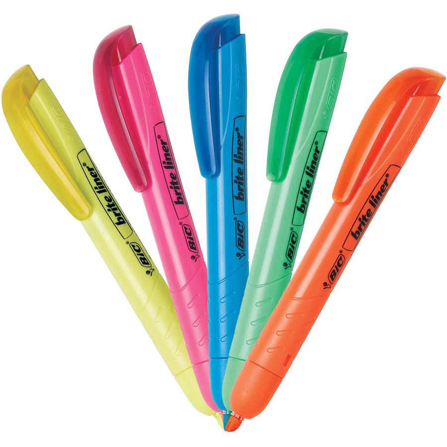 BIC Brite Liner Retractable Highlighters - Chisel Marker Point Style - Retractable - Assorted - 5 / Set. Picture 8