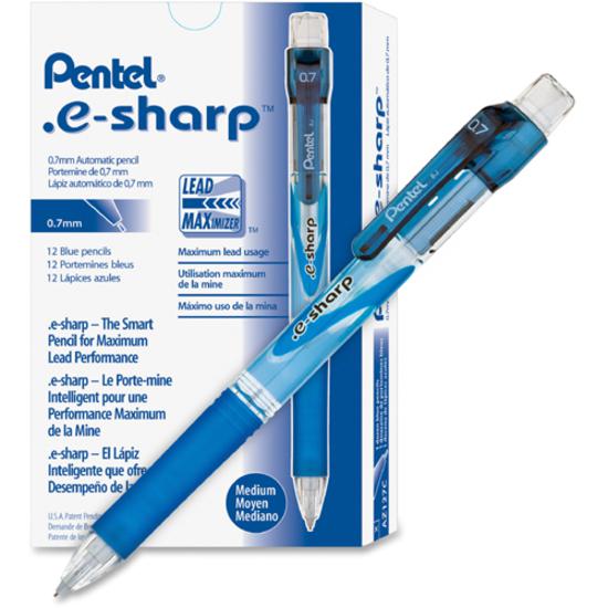 Pentel E-Sharp Mechanical Pencils - #2 Lead - 0.7 mm Lead Diameter - Refillable - Blue Barrel - 1 Dozen. Picture 3