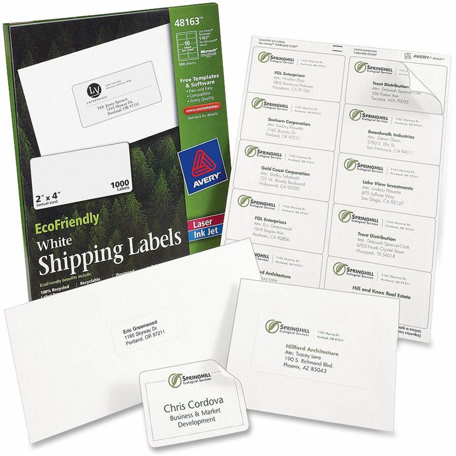 Avery&reg; EcoFriendly Address Labels - 1" Width x 2 5/8" Length - Permanent Adhesive - Rectangle - Laser, Inkjet - White - Paper - 30 / Sheet - 100 Total Sheets - 3000 Total Label(s) - 3000 / Box. Picture 3