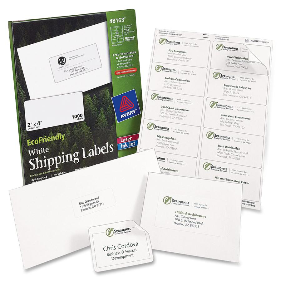 Avery&reg; EcoFriendly Shipping Label - 2" Width x 4" Length - Permanent Adhesive - Rectangle - Laser, Inkjet - White - Paper - 10 / Sheet - 100 Total Sheets - 1000 Total Label(s) - 1000 / Box. Picture 2