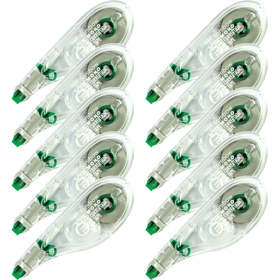 Tombow Mono Hybrid-Style Correction Tape - 0.16" Width x 32.83 ft Length - 1 Line(s) - White Tape - Ergonomic - Acid-free, Non-refillable, Retractable, Pivoting Head - 10 / Pack - White. Picture 4