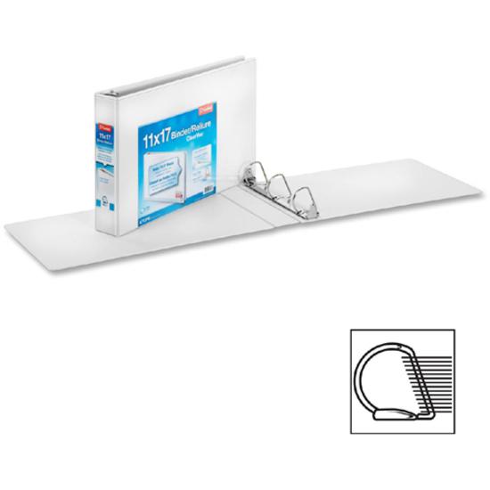 Cardinal ClearVue Overlay Tabloid D-Ring Binders - 2" Binder Capacity - Tabloid - 11" x 17" Sheet Size - 540 Sheet Capacity - 2 3/4" Spine Width - 3 x D-Ring Fastener(s) - Vinyl - White - 2.62 lb - Re. Picture 6