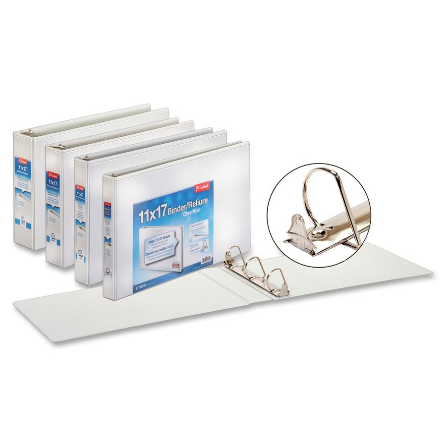 Cardinal ClearVue Overlay Tabloid D-Ring Binders - 3" Binder Capacity - Tabloid - 11" x 17" Sheet Size - 725 Sheet Capacity - 3 1/10" Spine Width - 3 x D-Ring Fastener(s) - Vinyl - White - 3.19 lb - R. Picture 2