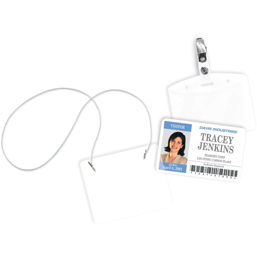 Avery&reg; Heavy-Duty Clip Style Badge Holders - Support 3.50" x 2.25" Media - Horizontal - 3.5" x 2.3" - Plastic - 50 / Box - Clear. Picture 2