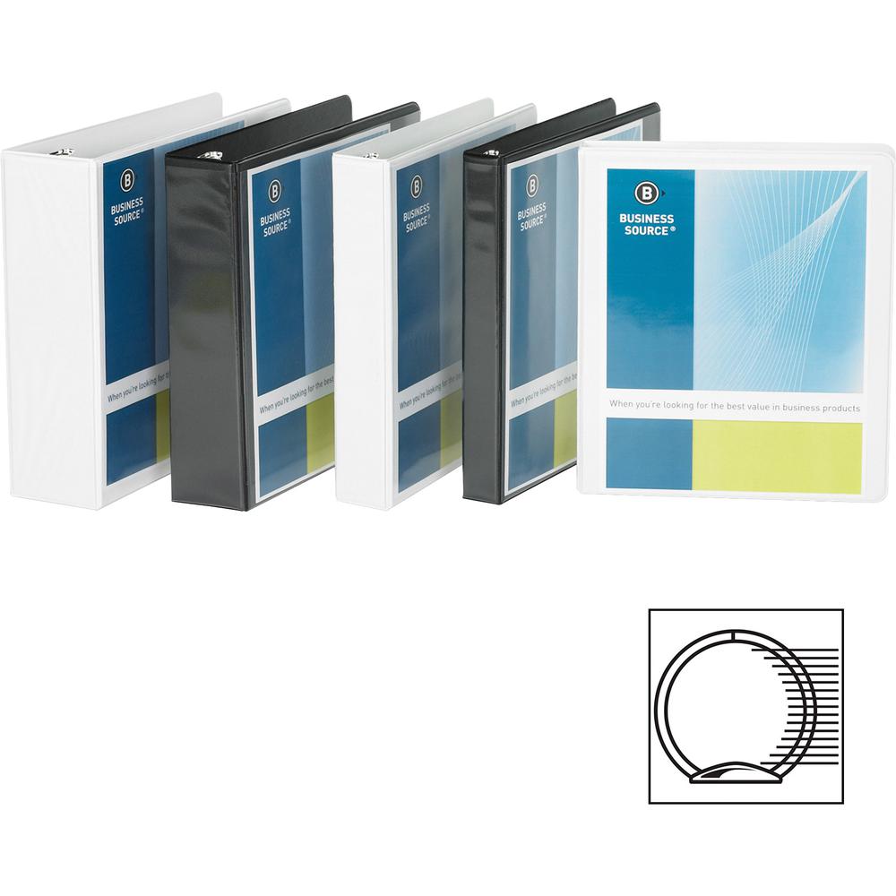 Business Source Round Ring Standard View Binders - 3" Binder Capacity - Letter - 8 1/2" x 11" Sheet Size - 625 Sheet Capacity - 3 x Ring Fastener(s) - 2 Internal Pocket(s) - White - 1.50 lb - Conceale. Picture 2