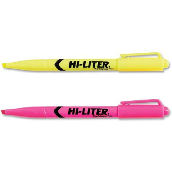 Avery&reg; Hi-Liter Pen-Style Highlighters - Fine Marker Point - Chisel Marker Point Style - Fluorescent Yellow, Fluorescent Pink Water Based Ink - 24 / Pack. Picture 2