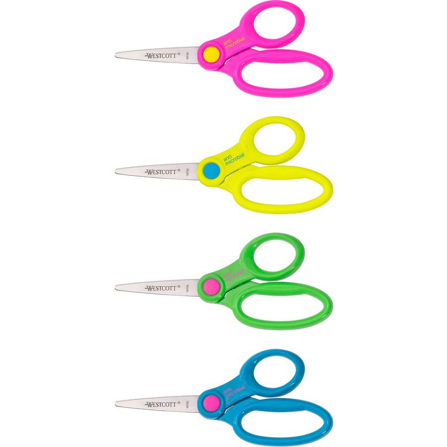 Westcott 5" Antimicrobial Kids Pointed Scissors - 5" Overall Length - Straight-left/right - Stainless Steel - Pointed Tip - Assorted - 12 / Pack. Picture 2