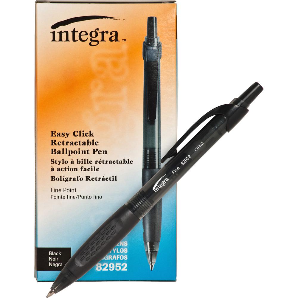 Integra 82952 Retractable Ballpoint Pens - Fine Pen Point - Retractable - Black - Black, Transparent Barrel - 1 Dozen. Picture 6