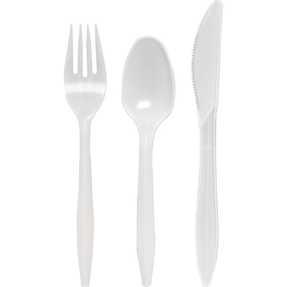 Genuine Joe Fork/Knife/Spoon Utensil Kit - 250/Carton - Polystyrene - White. Picture 2
