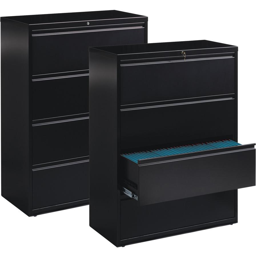 Lorell Fortress Series Lateral File - 42" x 18.6" x 52.5" - 4 x Drawer(s) for File - Letter, Legal, A4 - Lateral - Interlocking, Leveling Glide, Label Holder, Ball-bearing Suspension - Black - Recycle. Picture 4