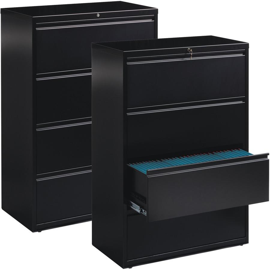 Lorell Fortress Series Lateral File - 36" x 18.6" x 52.5" - 4 x Drawer(s) for File - Letter, Legal, A4 - Lateral - Ball-bearing Suspension, Leveling Glide, Label Holder, Interlocking - Black - Steel -. Picture 5