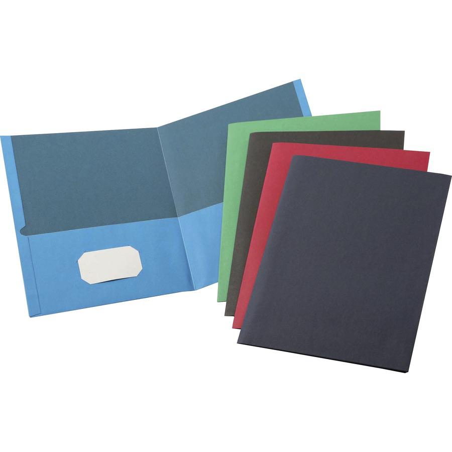 Business Source Letter Recycled Pocket Folder - 8 1/2" x 11" - 100 Sheet Capacity - 2 Internal Pocket(s) - Paper - Assorted - 35% Recycled - 25 / Box. Picture 6