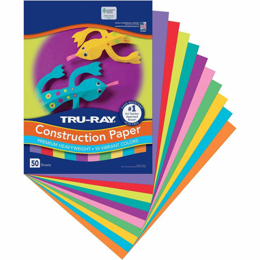 Tru-Ray Construction Paper - ClassRoom Project - 12"Width x 9"Length - 50 / Pack - Bright Assorted - Sulphite. Picture 3