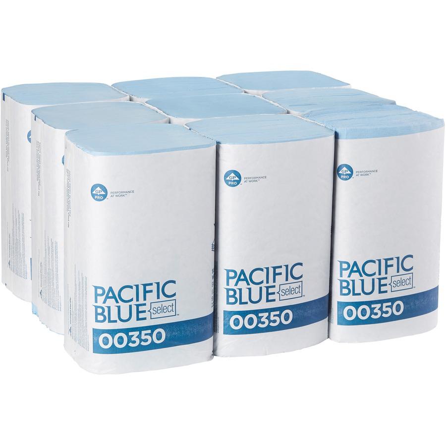 Pacific Blue Select S-Fold Windshield Paper Towels - 2 Ply - 9.50" x 10.25" - Blue - Paper - Absorbent, Moisture Resistant, Singlefold - 250 Per Pack - 2250 / Carton. Picture 4
