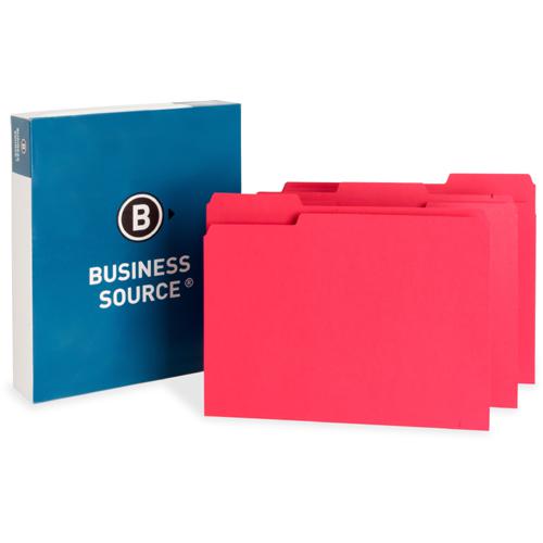 Business Source 1/3 Tab Cut Letter Recycled Top Tab File Folder - 8 1/2" x 11" - Top Tab Location - Assorted Position Tab Position - Red - 10% Recycled - 100 / Box. Picture 3