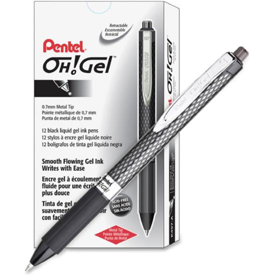 Pentel OH! Medium Point Gel Pens - Medium Pen Point - 0.7 mm Pen Point Size - Black Gel-based Ink - Carbon Fiber Barrel - 1 Dozen. Picture 8