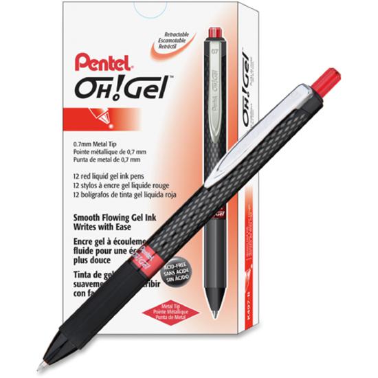 Pentel OH! Medium Point Gel Pens - Medium Pen Point - 0.7 mm Pen Point Size - Red Gel-based Ink - Carbon Fiber Barrel - 1 Each. Picture 3