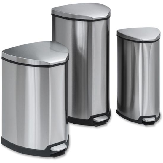 Safco Hands-free Step-on Stainless Receptacle - 7 gal Capacity - 21" Height x 14" Width x 14" Depth - Steel - Stainless Steel - 1 Each. Picture 2