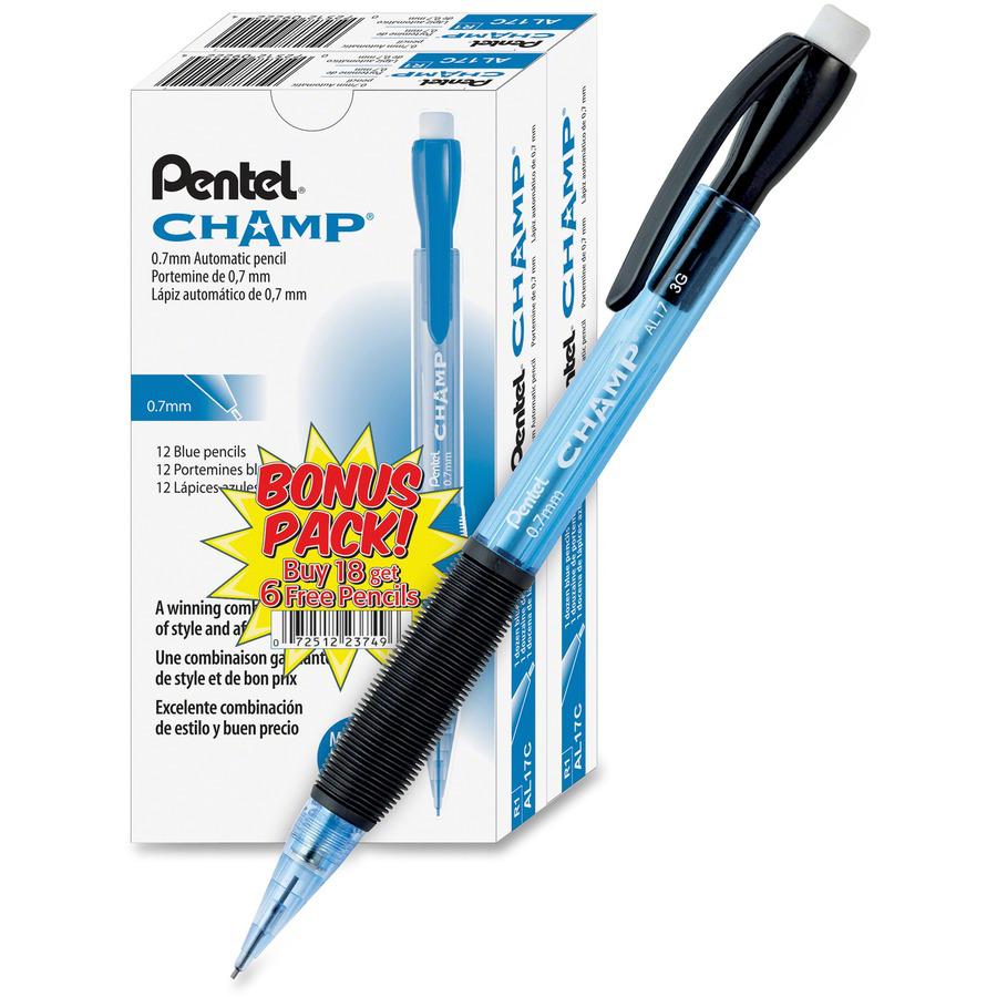 Pentel Champ Mechanical Pencils - 0.7 mm Lead Diameter - Blue Barrel - 24 / Pack. Picture 4