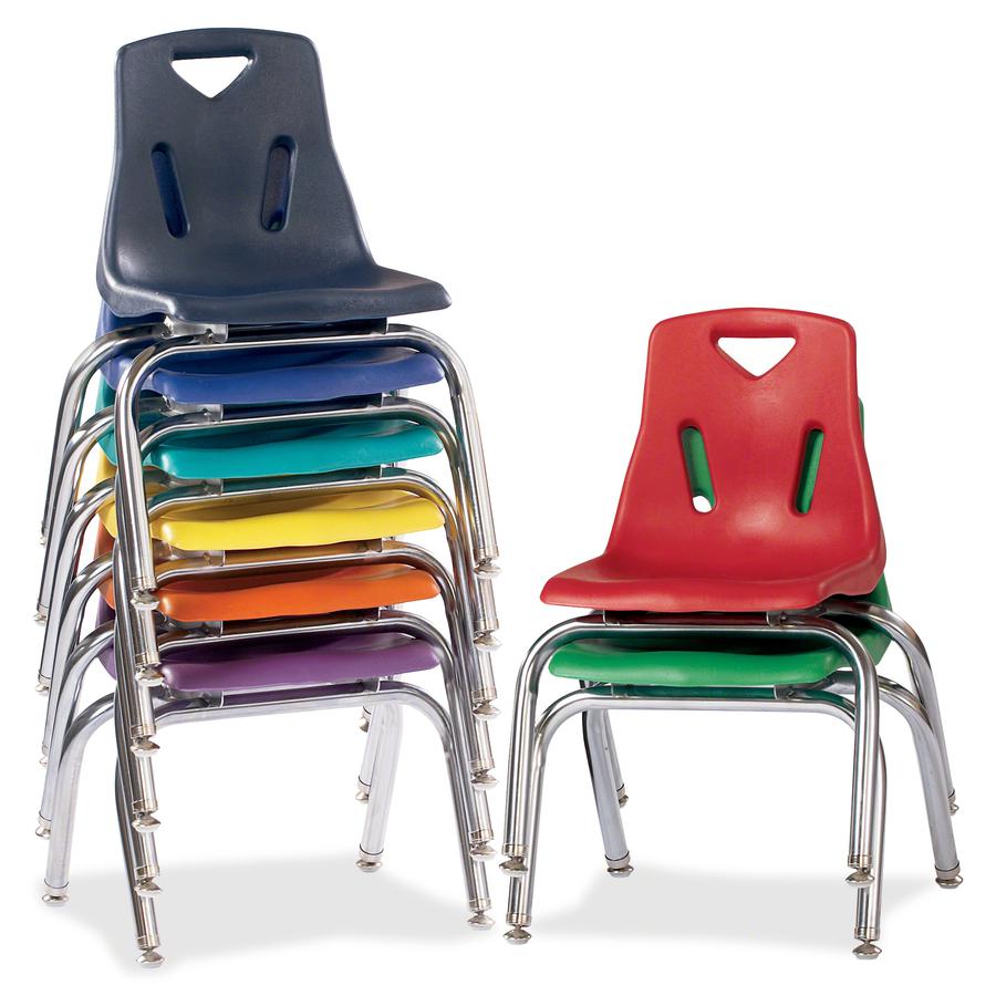 Jonti-Craft Berries Stacking Chair - Blue Polypropylene Seat - Blue Polypropylene Back - Steel Frame - Four-legged Base - 1 Each. Picture 4