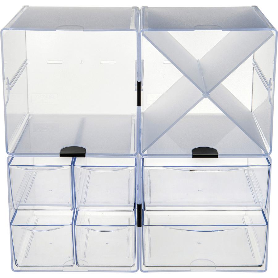 Deflecto Stackable Cube Organizer - 2 Drawer(s) - 6" Height x 6" Width x 7.5" DepthDesktop - Stackable - Clear - Plastic - 1 Each. Picture 3
