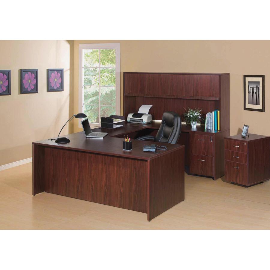 Lorell Essentials Series Bridge - 41.6" x 23.6" x 1" x 29.5" - Finish: Laminate, Mahogany - Grommet, Modesty Panel, Cord Management, Durable - For Office. Picture 3