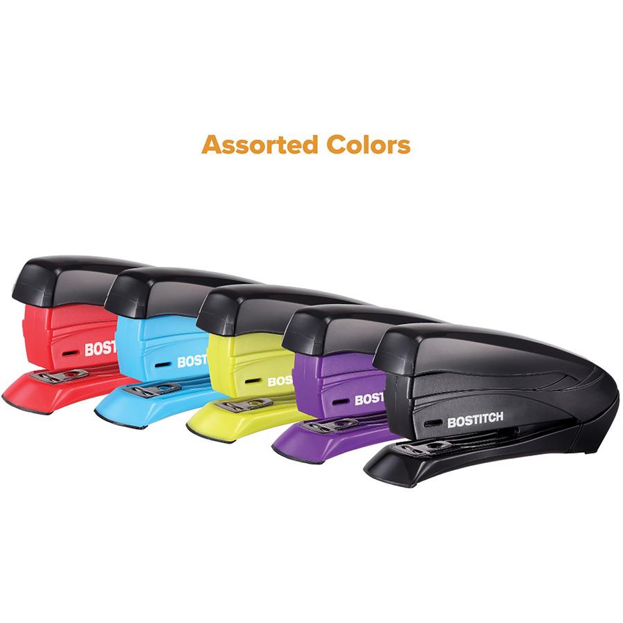 Bostitch Inspire 15 Spring-Powered Compact Stapler - 15 Sheets Capacity - 105 Staple Capacity - Half Strip - 1/4" , 26/6mm Staple Size - 1 Each - Assorted. Picture 7